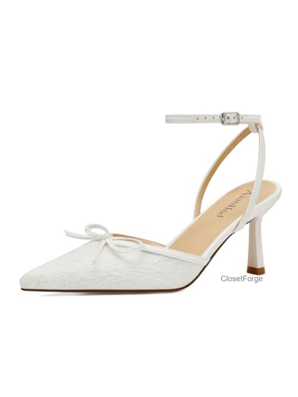 Women's Lace Kitten Heels Pointed Toe Ankle Strap Pumps 2.75"